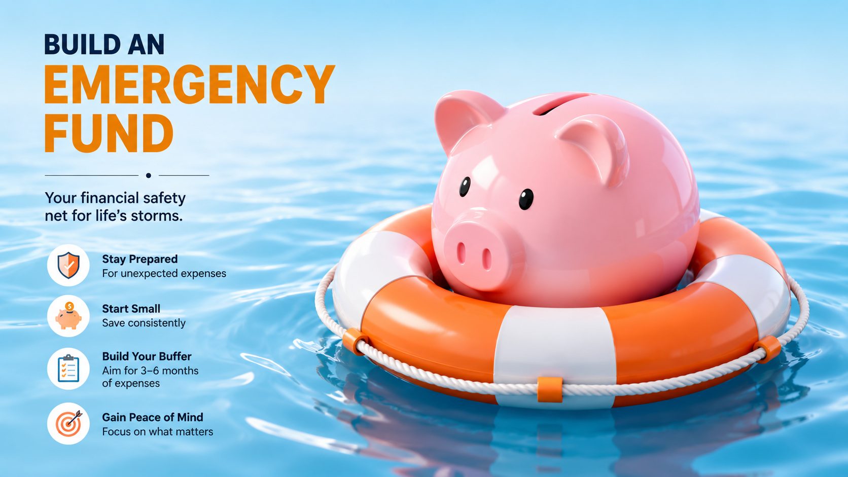 Emergency fund calculation worksheet showing 3-6 month expense target, essential vs non-essential spending breakdown, HYSA comparison, and automated savings plan setup