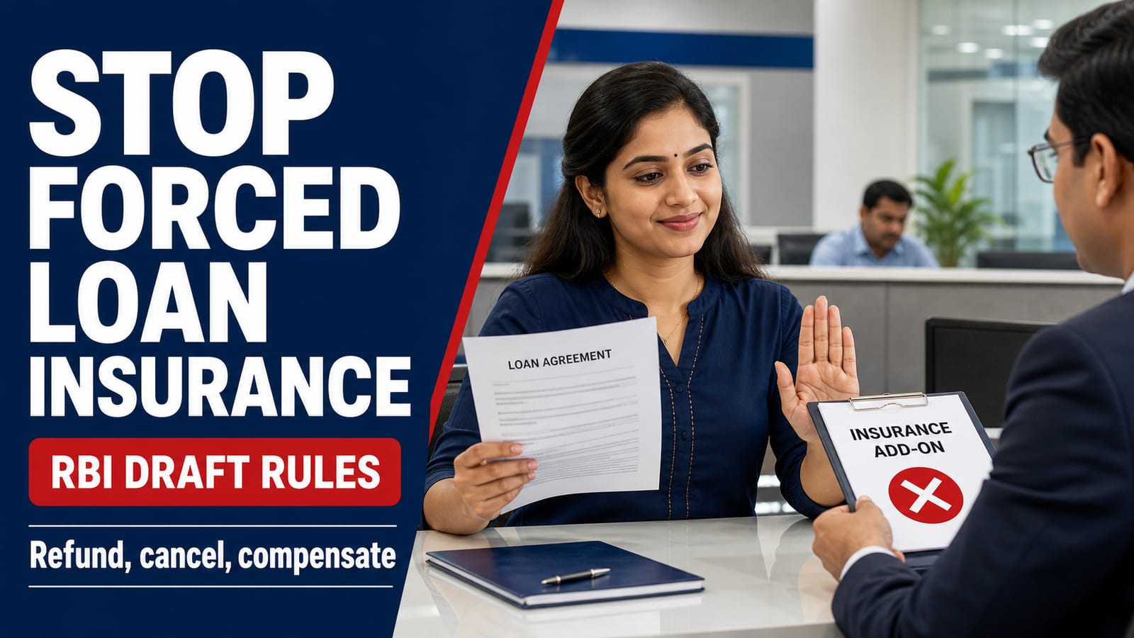 RBI anti-mis-selling final directions guide showing the June 15 2026 issuance, January 1 2027 effective date, 100 percent refund for forced insurance bundling, dark patterns ban, suitability assessment requirements, and the step-by-step complaint process through bank grievance officer and RBI Ombudsman